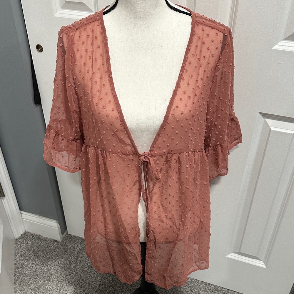Sheer Pink Tie-Front Top